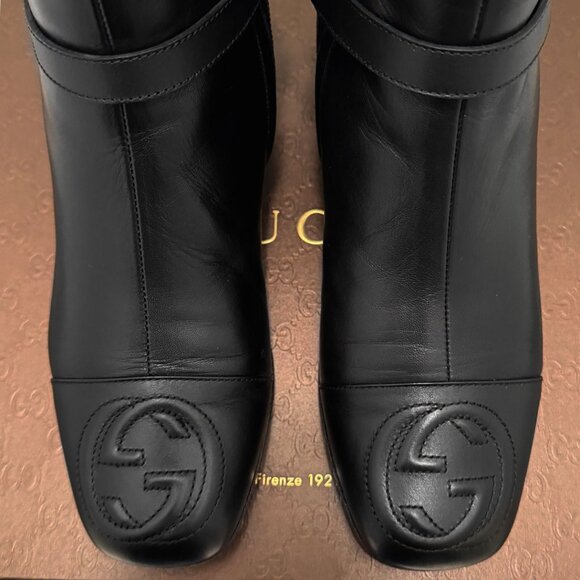 Gucci Chain-Link Accent Leather Moto Boots - Picture 8 of 15